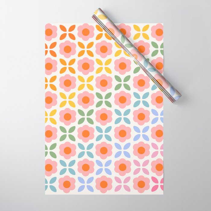 Retro Flower Pattern - rainbow Wrapping Paper Gallery Image 1