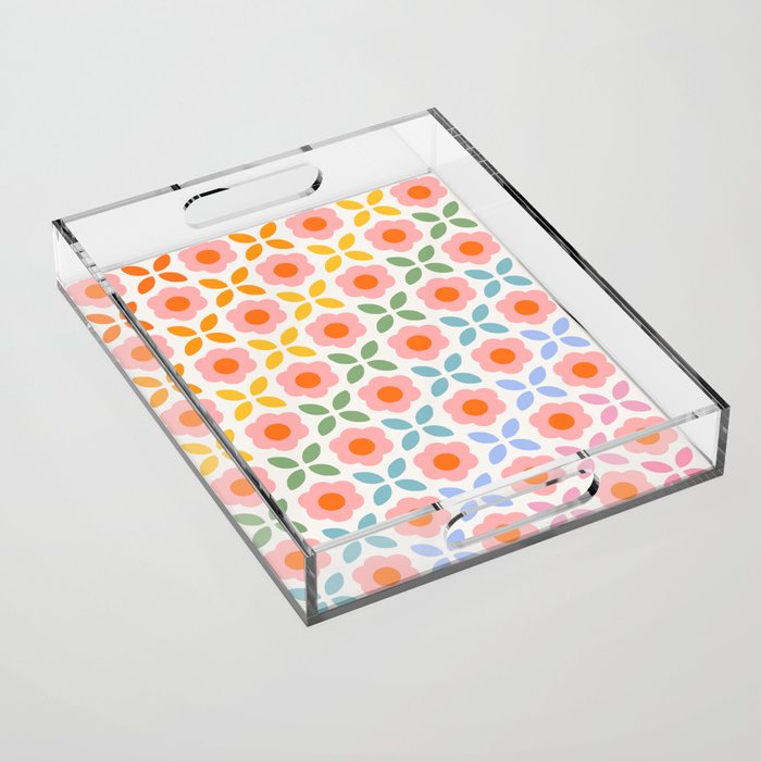Retro Flower Pattern - rainbow Acrylic Tray Gallery Image 1