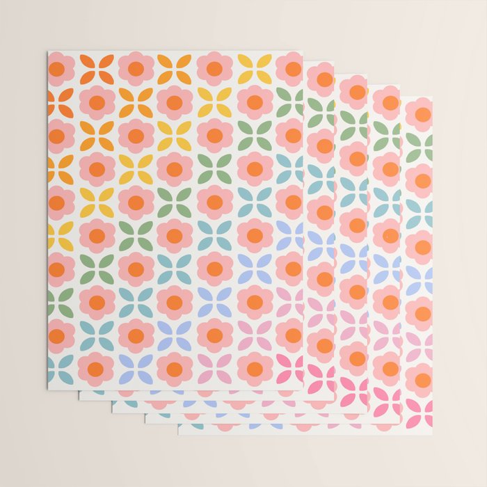 Retro Flower Pattern - rainbow Wrapping Paper Gallery Image 3