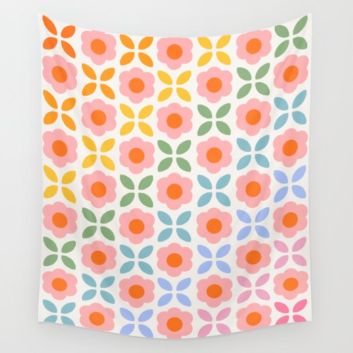 Retro Flower Pattern - rainbow Wall Tapestry Gallery Image 1