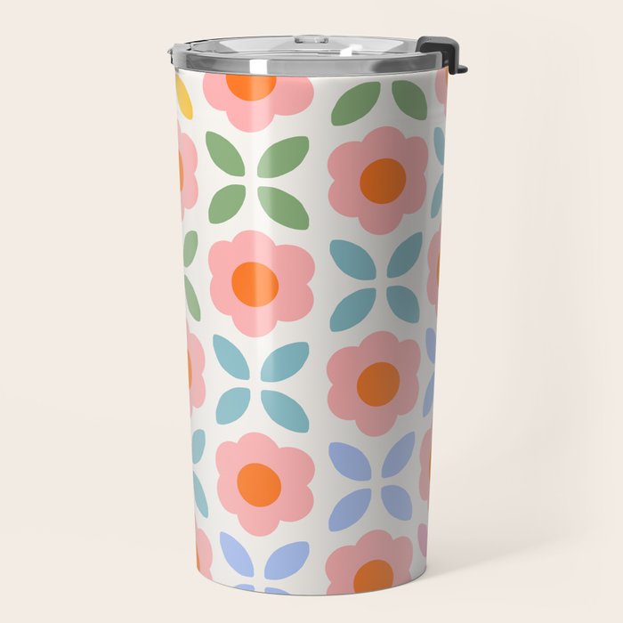 Retro Flower Pattern - rainbow Travel Mug Gallery Image 2