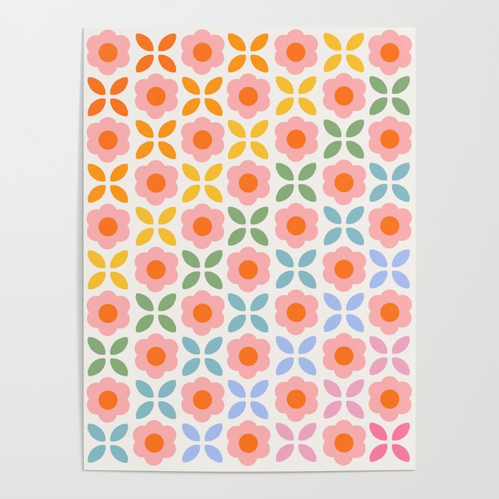 Retro Flower Pattern - rainbow Poster Gallery Image 1