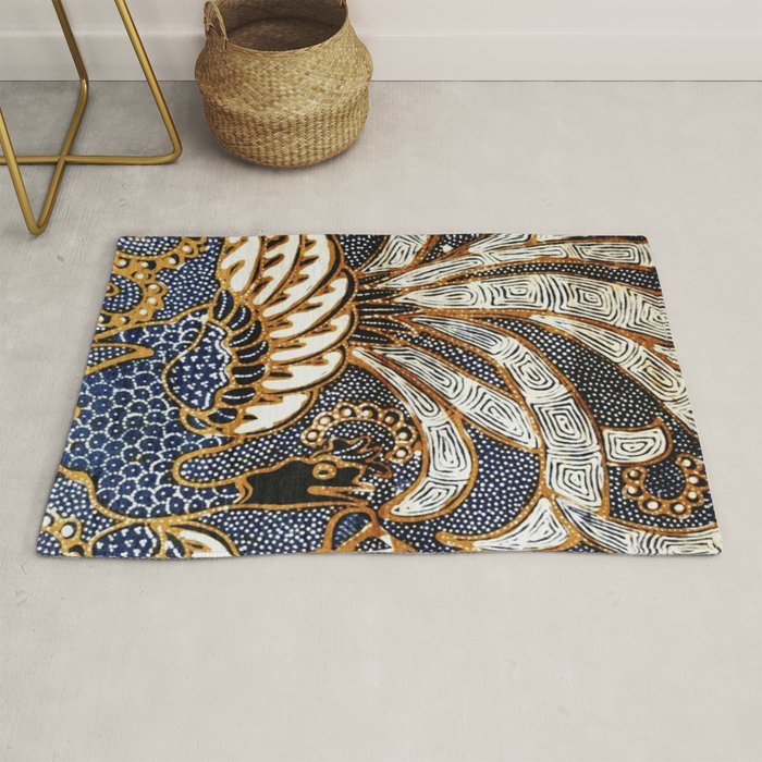 Vintage Indonesian Batik Peacock Print Rug Gallery Image 1