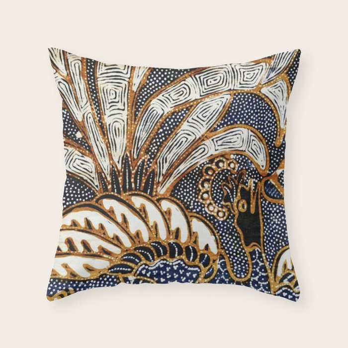 Vintage Indonesian Batik Peacock Print Throw Pillow Gallery Image 6