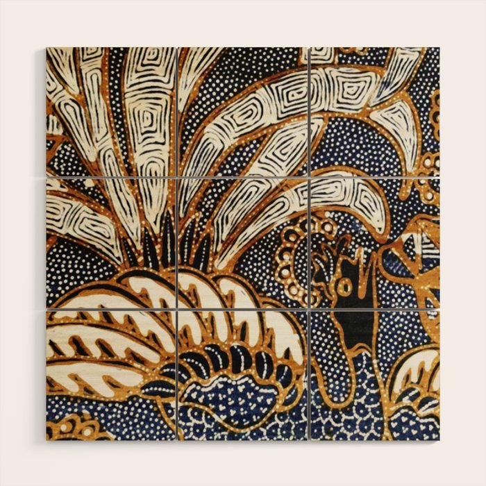Vintage Indonesian Batik Peacock Print Wood Wall Art Gallery Image 1