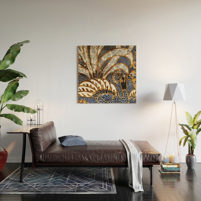 Vintage Indonesian Batik Peacock Print Wood Wall Art Gallery Image 2