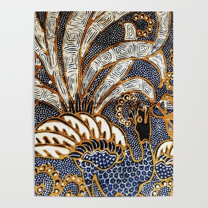 Vintage Indonesian Batik Peacock Print Poster Gallery Image 1