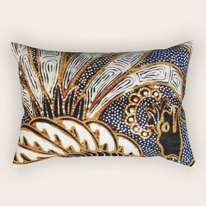 Vintage Indonesian Batik Peacock Print Rectangular Pillow Gallery Image 2