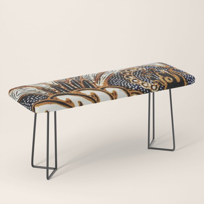 Vintage Indonesian Batik Peacock Print Bench Gallery Image 1