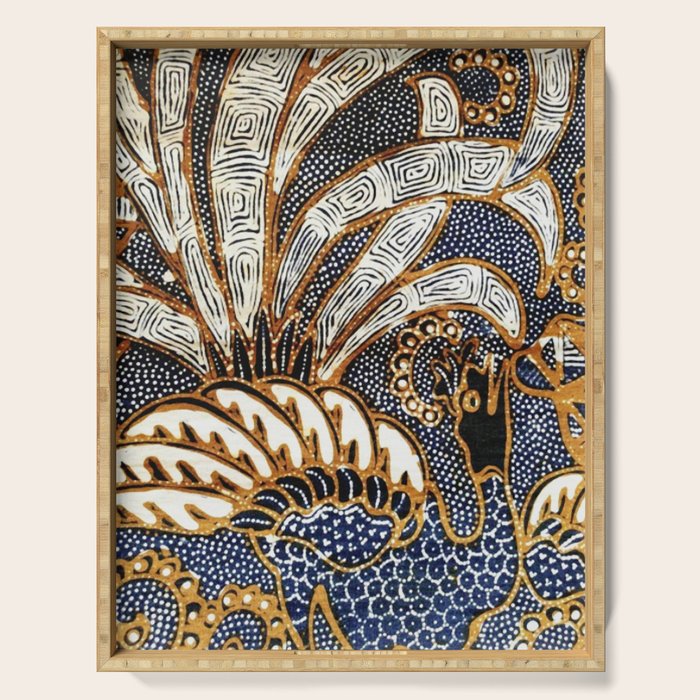 Vintage Indonesian Batik Peacock Print Serving Tray Gallery Image 1