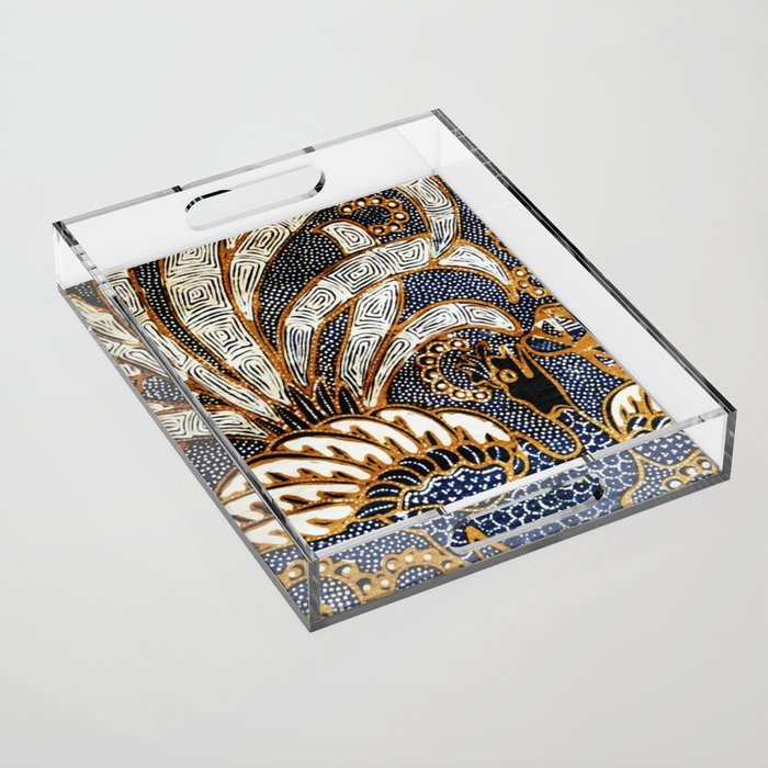 Vintage Indonesian Batik Peacock Print Acrylic Tray Gallery Image 1