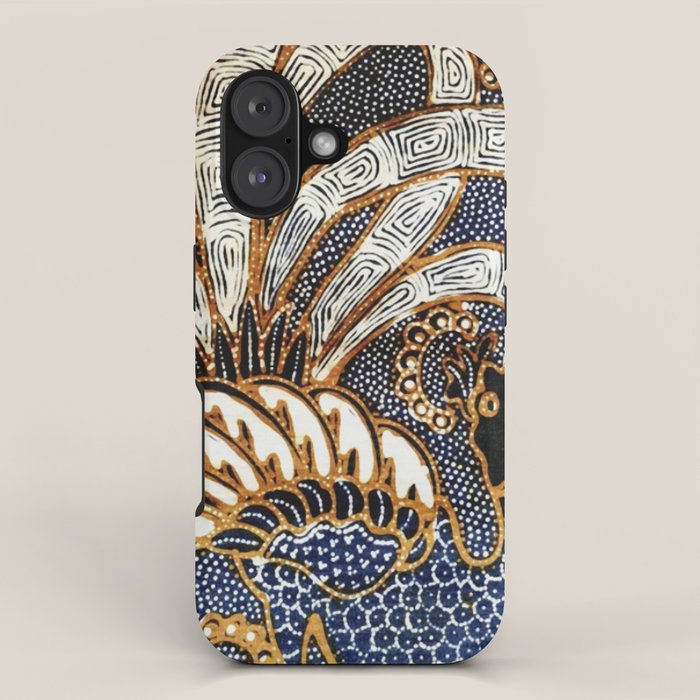 Vintage Indonesian Batik Peacock Print iPhone Case Gallery Image 1