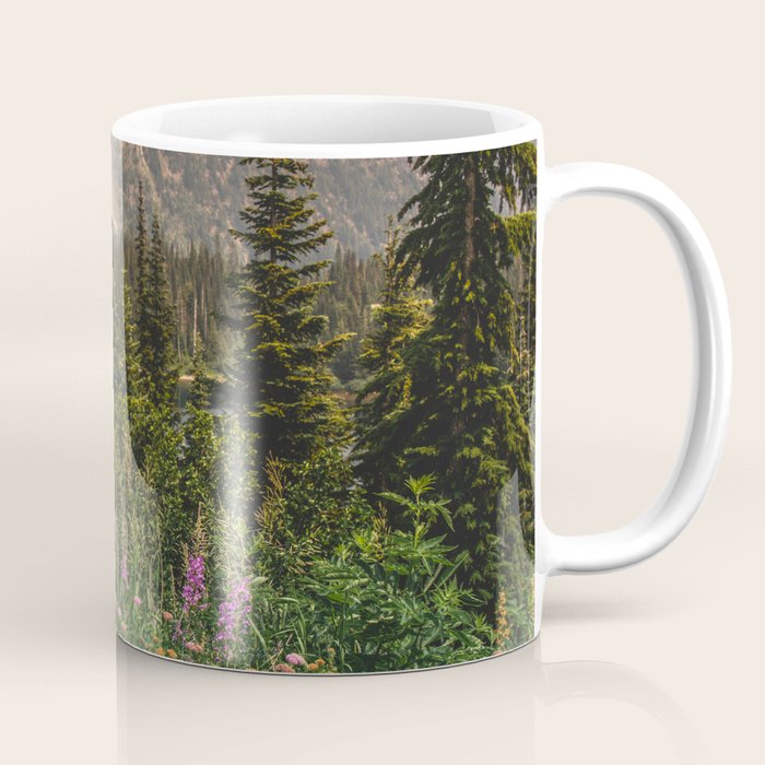 Mount Rainier Wildflower Adventure VI - Pacific Northwest Mountain Forest Wanderlust Coffee Mug Gallery Image 1