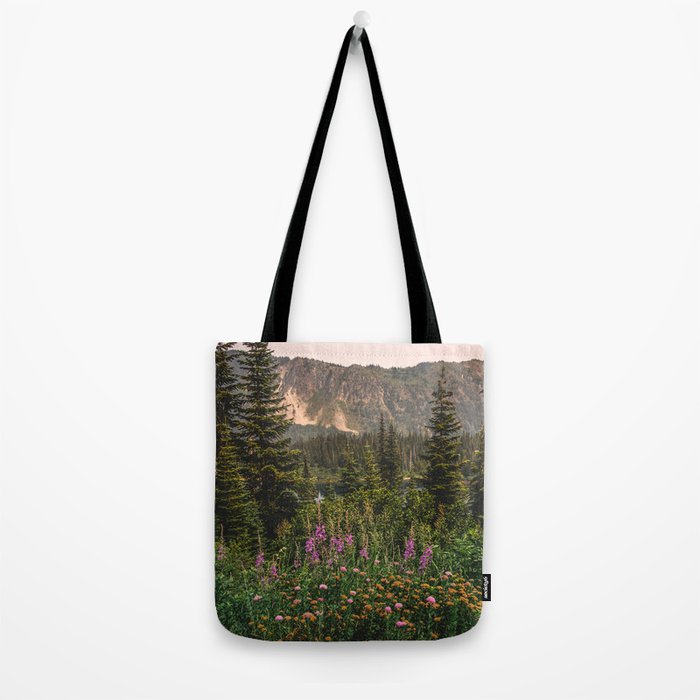 Mount Rainier Wildflower Adventure VI - Pacific Northwest Mountain Forest Wanderlust Tote Bag Gallery Image 2