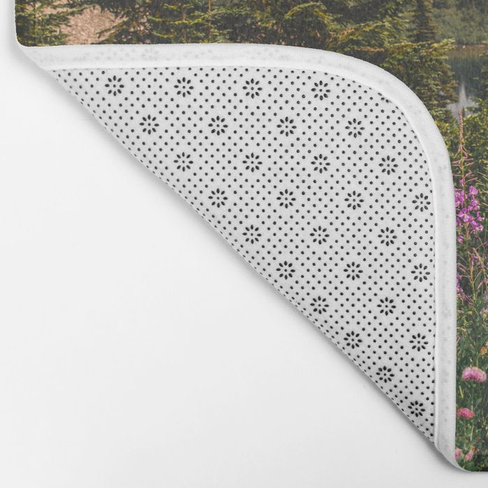 Mount Rainier Wildflower Adventure VI - Pacific Northwest Mountain Forest Wanderlust Bath Mat Gallery Image 2