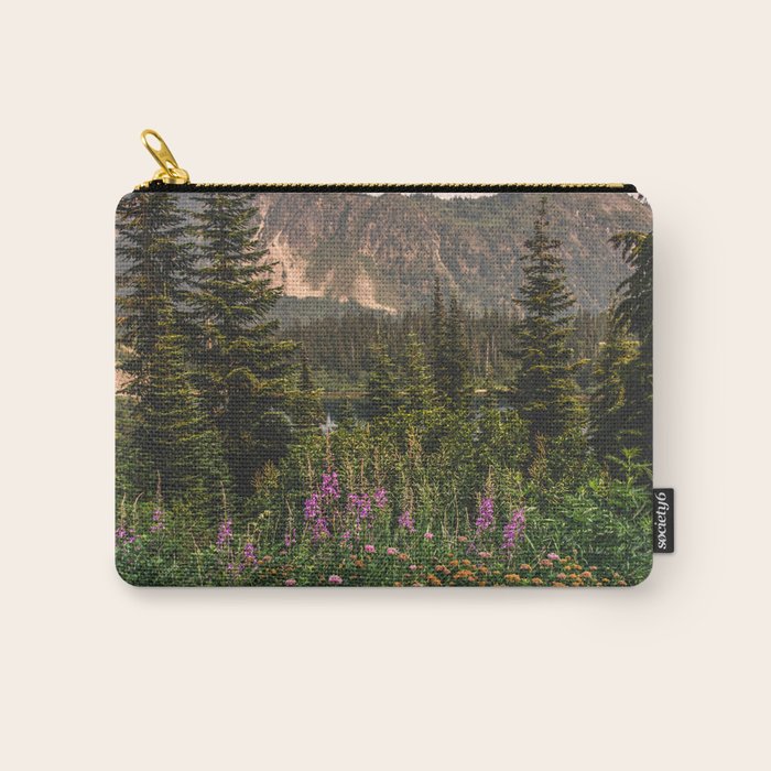 Mount Rainier Wildflower Adventure VI - Pacific Northwest Mountain Forest Wanderlust Carry All Pouch Gallery Image 1