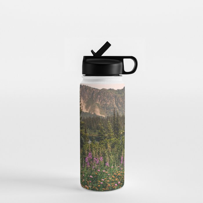 Mount Rainier Wildflower Adventure VI - Pacific Northwest Mountain Forest Wanderlust Water Bottle Gallery Image 1