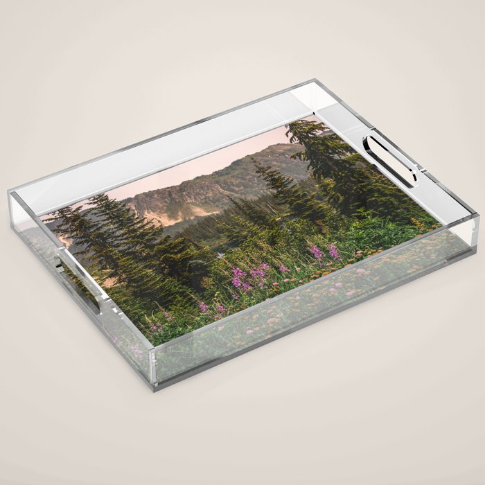 Mount Rainier Wildflower Adventure VI - Pacific Northwest Mountain Forest Wanderlust Acrylic Tray Gallery Image 1