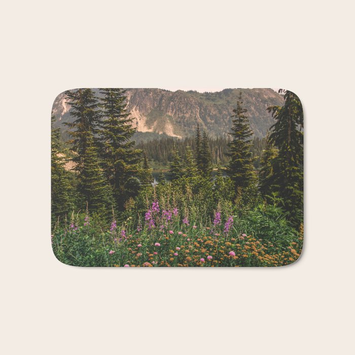 Mount Rainier Wildflower Adventure VI - Pacific Northwest Mountain Forest Wanderlust Bath Mat Gallery Image 1