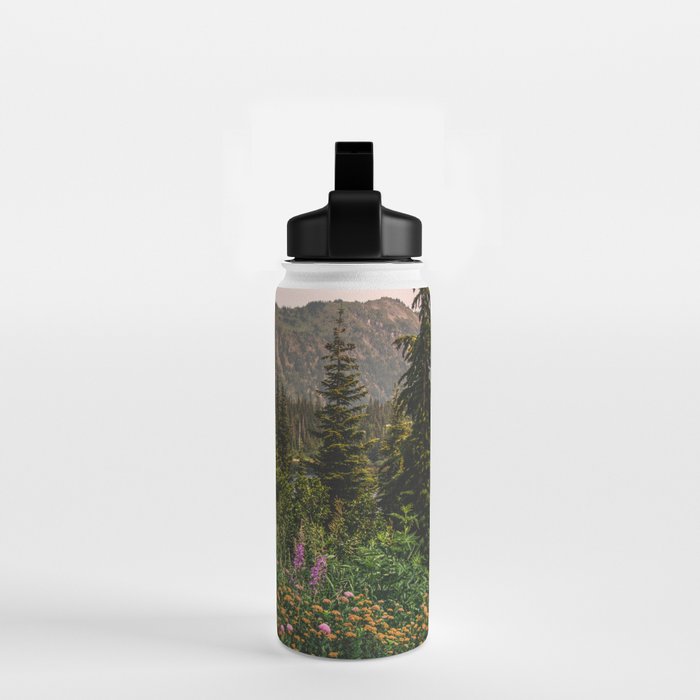 Mount Rainier Wildflower Adventure VI - Pacific Northwest Mountain Forest Wanderlust Water Bottle Gallery Image 2