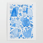 Winter Forest Woodland Animals in Blue Poster Gallery Image 4