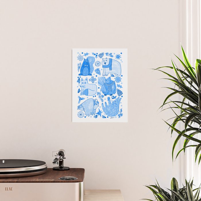 Winter Forest Woodland Animals in Blue Poster Gallery Image 2