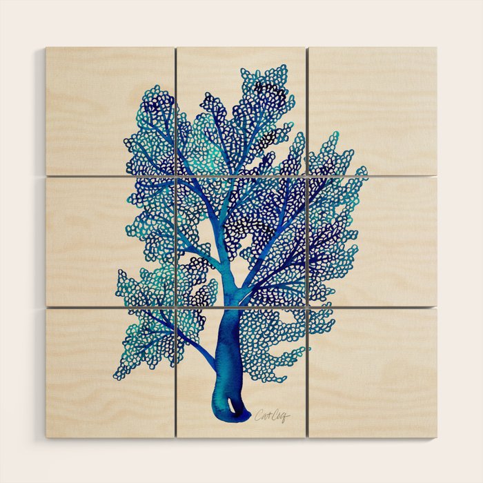 Sea Fan Coral - Blue OmbrÃ© Wood Wall Art Gallery Image 1