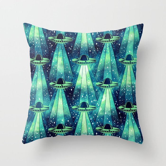 Cosmic UFO - Galactic Green Throw Pillow Gallery Image 1