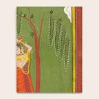 A female attendant is standing in tribhanga pose under a tree. A small child vies for her attention. Notebook Gallery Image 4