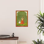 A female attendant is standing in tribhanga pose under a tree. A small child vies for her attention. Poster Gallery Image 2