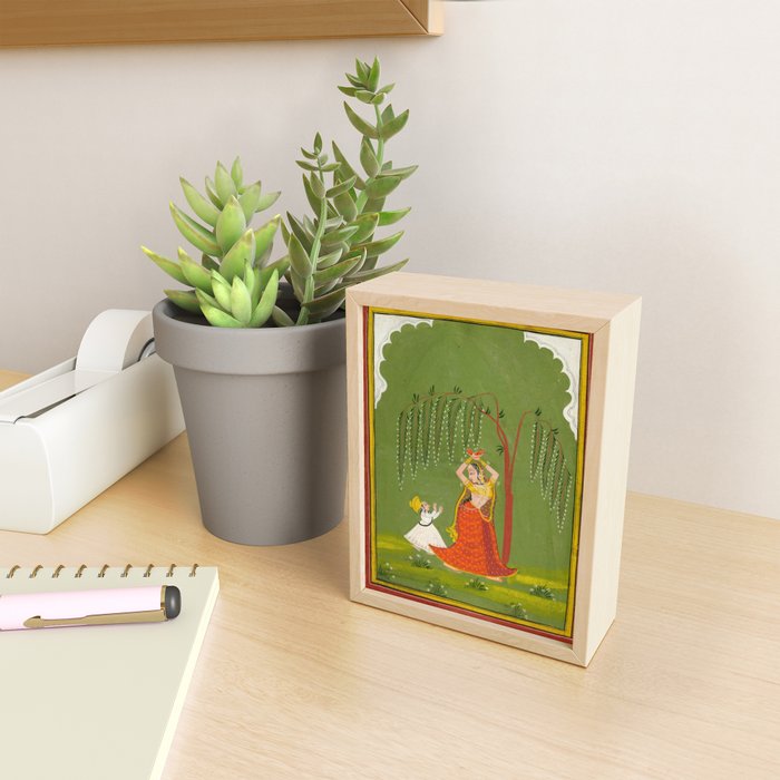 A female attendant is standing in tribhanga pose under a tree. A small child vies for her attention. Mini Art Print Gallery Image 2