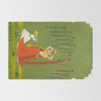 A female attendant is standing in tribhanga pose under a tree. A small child vies for her attention. Rug Gallery Image 2