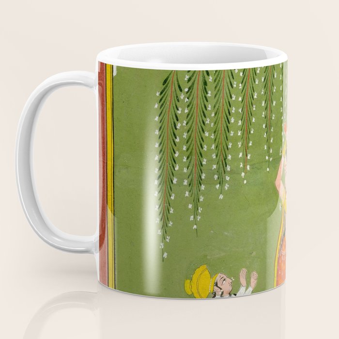 A female attendant is standing in tribhanga pose under a tree. A small child vies for her attention. Coffee Mug Gallery Image 3