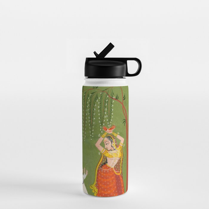 A female attendant is standing in tribhanga pose under a tree. A small child vies for her attention. Water Bottle Gallery Image 1