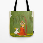 A female attendant is standing in tribhanga pose under a tree. A small child vies for her attention. Tote Bag Gallery Image 1