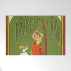A female attendant is standing in tribhanga pose under a tree. A small child vies for her attention. Welcome Mat Gallery Image 1