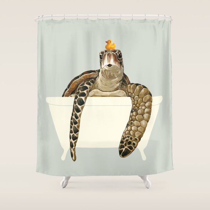 Sea Turtle in Bathtub #green Shower Curtain Gallery Image 1