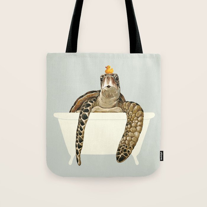 Sea Turtle in Bathtub #green Tote Bag Gallery Image 1
