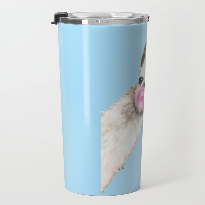 Bubble Gum Sneaky Llama in Blue Travel Mug Gallery Image 3