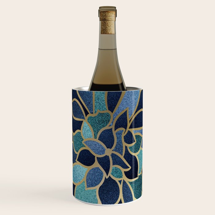 Festive, Floral Prints, Navy Blue, Teal and Gold Wine Chiller Gallery Image 1