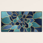 Festive, Floral Prints, Navy Blue, Teal and Gold Desk Mat Gallery Image 3