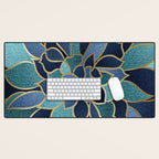 Festive, Floral Prints, Navy Blue, Teal and Gold Desk Mat Gallery Image 1