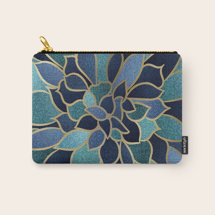Festive, Floral Prints, Navy Blue, Teal and Gold Carry All Pouch Gallery Image 1