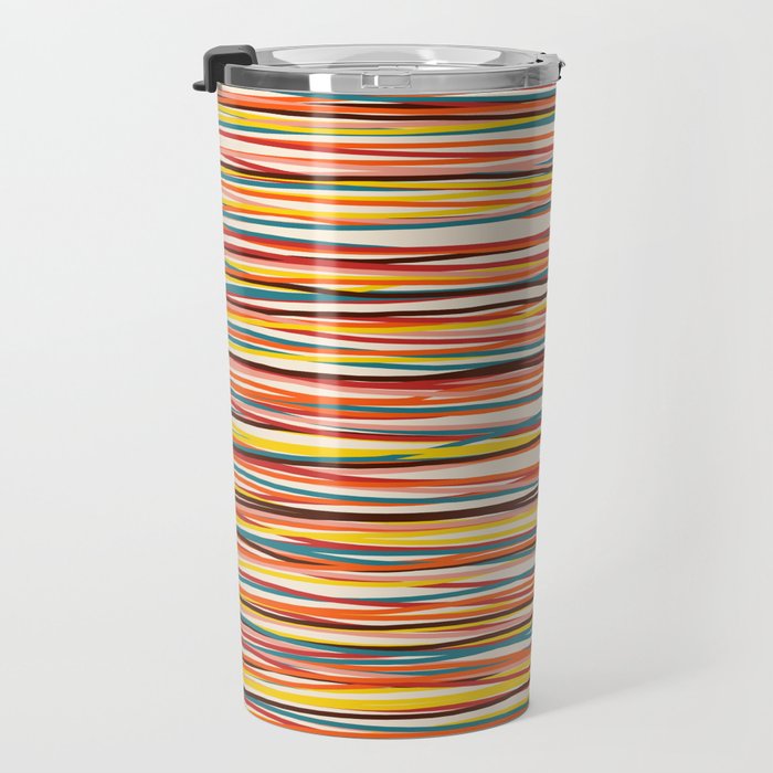 Bright Colorful Lines - Classic Abstract Minimal Retro Summer Style Stripes Travel Mug Gallery Image 3