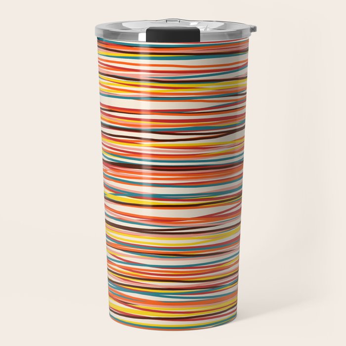 Bright Colorful Lines - Classic Abstract Minimal Retro Summer Style Stripes Travel Mug Gallery Image 1
