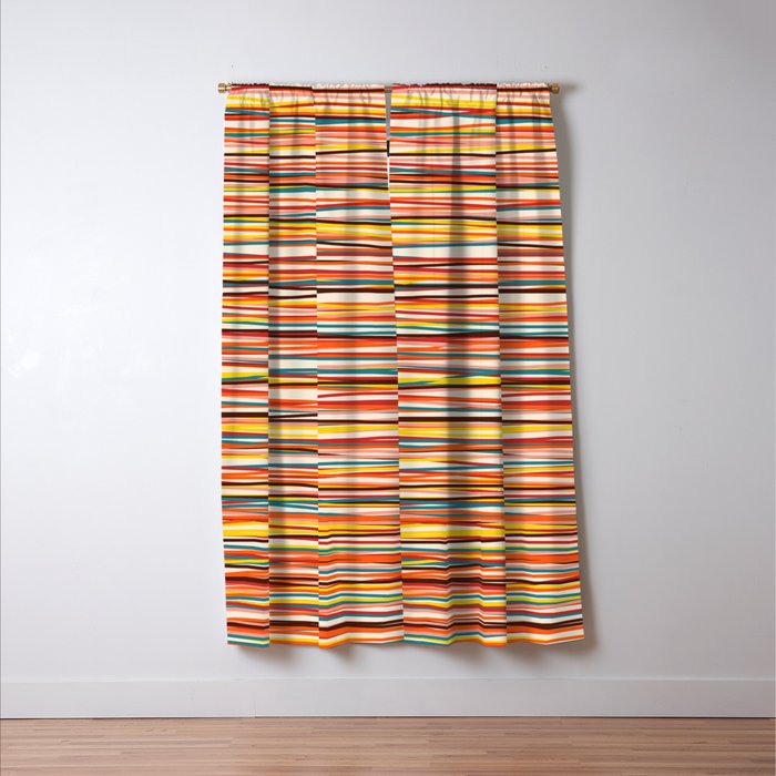 Bright Colorful Lines - Classic Abstract Minimal Retro Summer Style Stripes Window Curtain Gallery Image 3