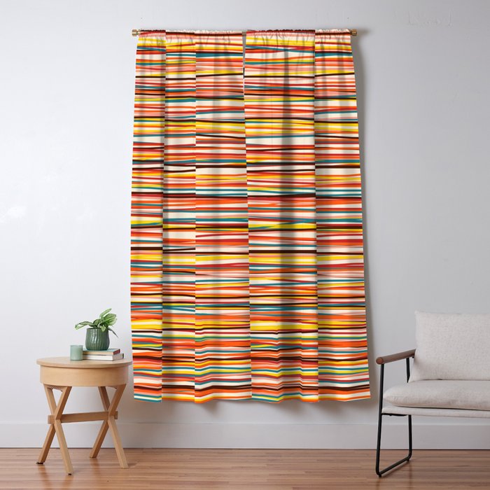 Bright Colorful Lines - Classic Abstract Minimal Retro Summer Style Stripes Window Curtain Gallery Image 1