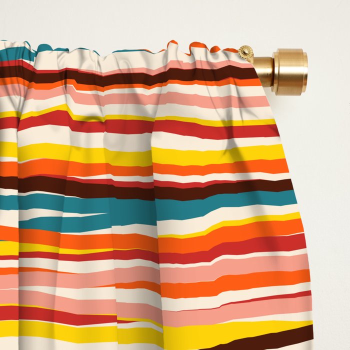 Bright Colorful Lines - Classic Abstract Minimal Retro Summer Style Stripes Window Curtain Gallery Image 2