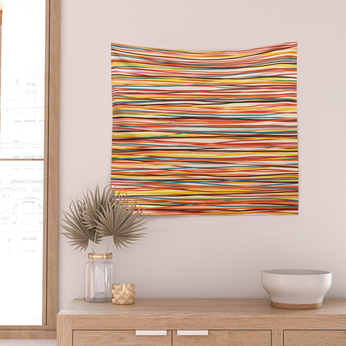 Bright Colorful Lines - Classic Abstract Minimal Retro Summer Style Stripes Wall Tapestry Gallery Image 2