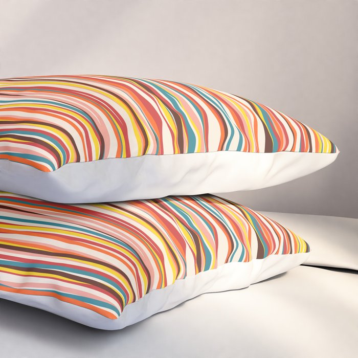 Bright Colorful Lines - Classic Abstract Minimal Retro Summer Style Stripes Pillow Sham Gallery Image 3